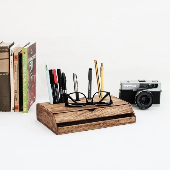 Vintage Wood Desk Organizer Rustic Accessories Image 0
