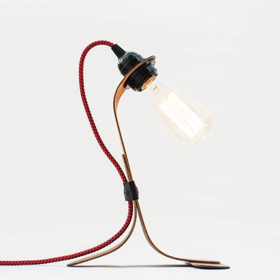 Vintage Wood Table Lamp Edison Nightstand Lamp Midcentury Etsy