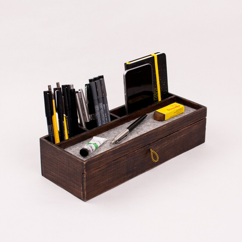 Classic Wood Desk Organizer With Drawer Exclusive Office Etsy