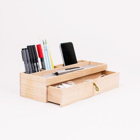Wood Desk Organizer With Drawer Modern Office Desk Etsy