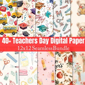 Teacher&#39;s Day Seamless Patterns: Classroom Digital Paper Bundle (Digital Download)