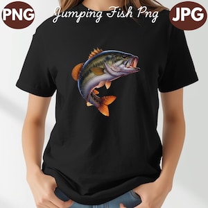 Watercolor Bass Fish PNG: Jumping Fish Clipart (Digital Download)