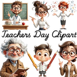 Funny Teacher PNG Bundle: Watercolor Clipart Designs (Digital Download