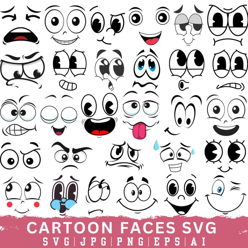 Cartoon Emotion Face Svg, Emoji Faces Svg, Eyes Svg, Cute Faces Svg ...