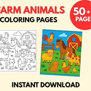 Farm Animals Coloring Pages, Printable Coloring Book, Kids Coloring Pages Farm, Farm Animal Coloring Book, Toddler Coloring Pages