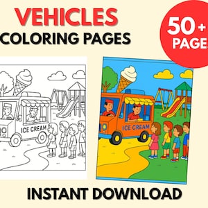 Kids Coloring Page Printable, Vehicles Coloring Book, Printable Coloring Pages Kids, Digital Coloring Download, Car Coloring Pages
