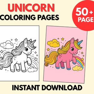 55 Unicorn Coloring Pages for Kids, Printable Unicorn Coloring Sheets, PDF Download, Unicorn Activity Pages, Coloring Book