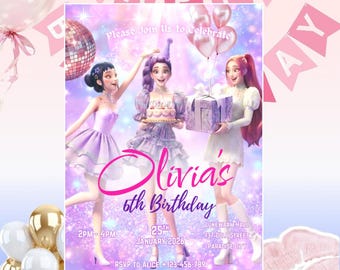Kpop Dämonenjäger Geburtstagseinladung, Dämonenjäger Party einladen, bearbeitbare Canva Vorlage, K-Pop lädt ein, digitaler Download