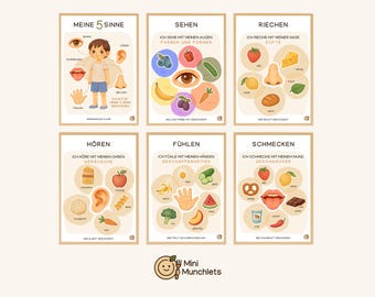Poster Set - Eating with All Senses | My 5 Senses | Sight, Hearing, Feeling, Smelling, Tasting | Poster for Children's Room or Play Kitchen (PDF)