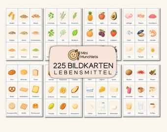 225 Picture Cards - Food | Learning Cards for Language Development | At Home, Daycare & Kindergarten, Childminding, Early Intervention, Speech Therapy (PDF)