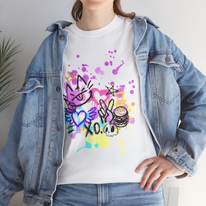 Colorful Graffiti Unisex Heavy Cotton Tee - Street Art T-shirt, Casual Wear, Gift for Art Lovers, Birthday Present, Graffiti Graphics