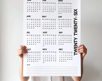Portrait 2026 yearly calendar, Giant planner, year to view, 365 days calendar, year at a glance, monthly overview,  (Digital Download)