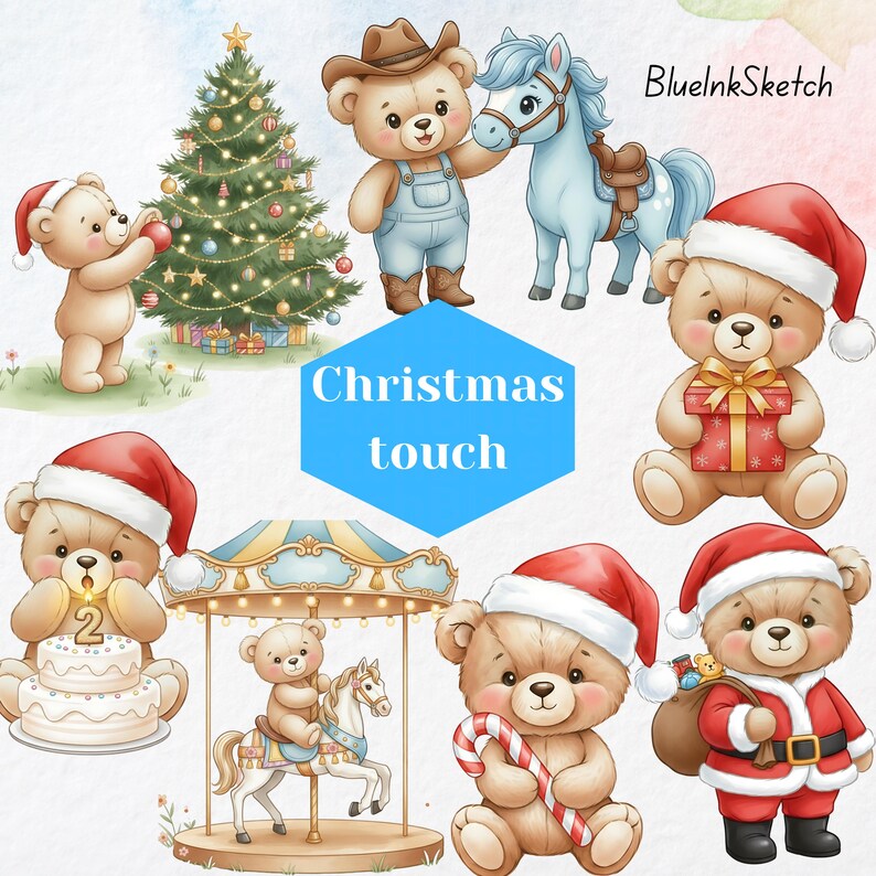 Watercolor Teddy Bear Clipart, Nursery Blue Beige Baby Shower Bundle ...