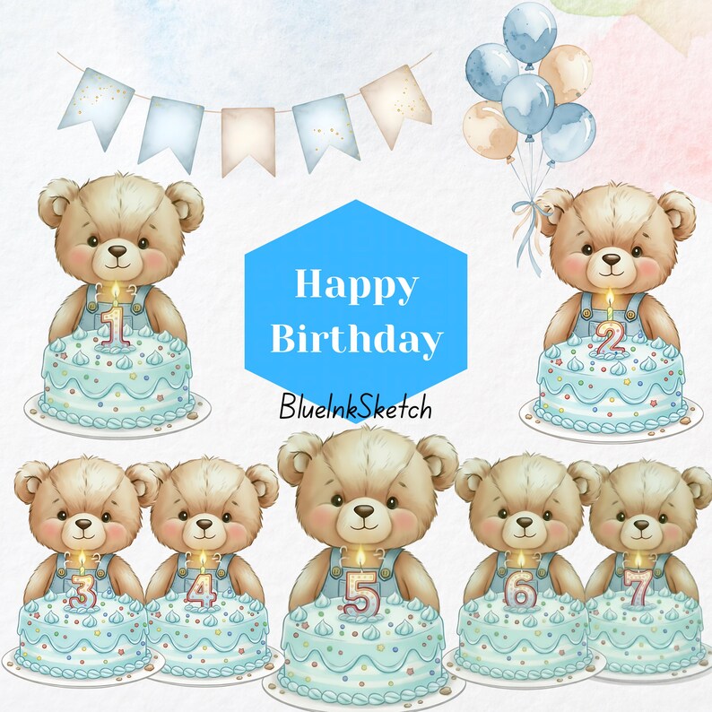 Watercolor Teddy Bear Clipart, Nursery Blue Beige Baby Shower Bundle ...