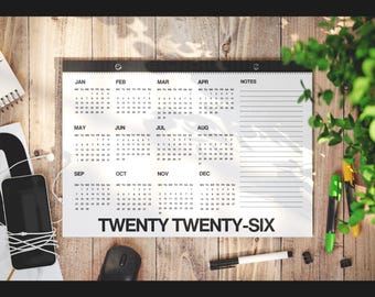 365 days calendar, Calendar landscape, year at a glance, monthly overview, 2026 yearly calendar large one page