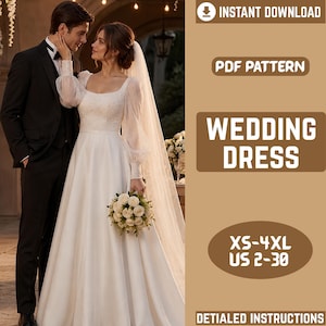 a line wedding dress sewing patterns Romantic A-line Wedding Gown with Organic Leaf Pattern