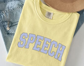Speech Therapy Comfort Colors® Shirt Blue Polka Dot Varsity Tee for Speech Therapist SLP Gift