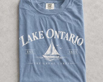 Camiseta vintage de colores cómodos del lago Ontario - Camiseta de los Grandes Lagos de Canadá, camiseta de los lagos canadienses