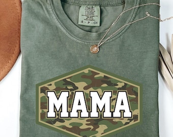 Comfort Colors Camo Mama Shirt, Vintage Military Mom Graphic Tee
