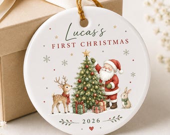 Personalisierte Weihnachtskugel „Babys erstes Weihnachtsfest 2026“, personalisiertes Namens-Weihnachtsmann-Andenken