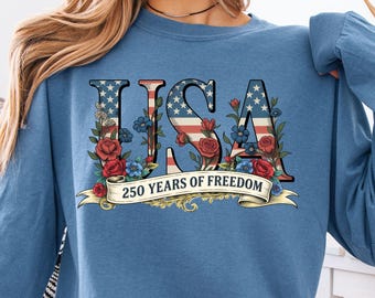 Comfort Colors 250th Anniversary Long Sleeve Shirt – Vintage Floral Patriotic Tee