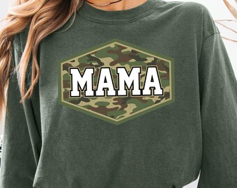 Camo Mama Comfort Colors Shirt, Vintage Military Mom Tee