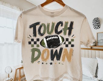 Camo Checkered Touch Down Football Comfort Colors Boxy Tee - Game Day Cropped Shirt