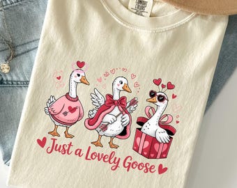 面白いバレンタインデーシャツ、素敵なグースのTシャツ、コンフォートカラーのボーイフレンドガールフレンドTシャツ