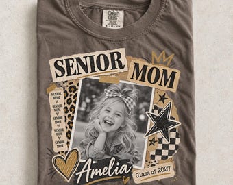 Custom Photo Senior Mom Comfort Colors Shirt, Class of 2027 Graduation Tee, Proud Mom Gift, Proud Family Matching Tee