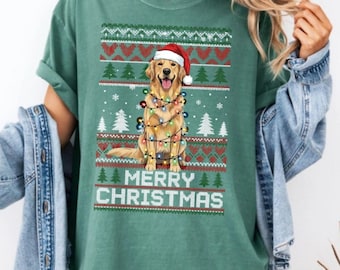 Golden Retriever Christmas T-Shirt, Comfort Colors Dog Lover Tee
