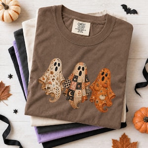 Faux Patchwork Ghost Tee Vintage Halloween Patchwork-Design für gemütliche Herbst-Outfits und Partys Komfort Farben Shirt