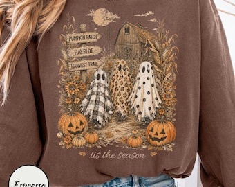 Halloween-Langarmshirt mit Leoparden- und Polka-Dot-Muster – die perfekte Jahreszeit für Geister!