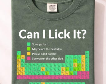 Periodensystem-Grafik-T-Shirt | Komfort Farben Can I Lick It Shirt