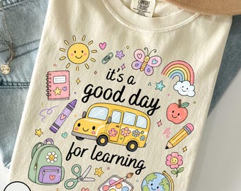 Comfort Colors Lehrer Shirt, Es ist ein guter Tag zum Lernen, Schulbus Doodle Tee