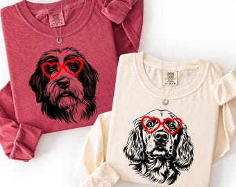 Benutzerdefinierte Hunderasse Komfort Farben Shirt, Valentine Herz Gläser Welpen Top