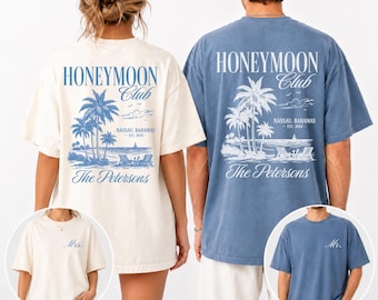 Personalized Comfort Colors Honeymoon Club Tee for Beach Trip Couples and Newlywed Gift Idea