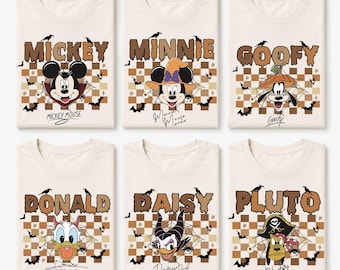 Camiseta retro de Halloween con personajes de Disney, camiseta Comfort Colors Mickey & Friends Halloween Party 2026, camiseta familiar a juego para Halloween.