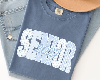 Senior 2027 Comfort Colors Shirt, Preppy Graduation Class Tee for Senior Outfit Gift