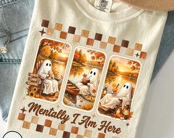 Comfort Colors Summerween Ghost Shirt, Mentally I am Here T-Shirt, Trendy Halloween Shirt, Funny Fall Tee (DTG Print)