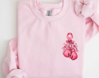 Sweatshirt zur Sensibilisierung für Brustkrebs: Boxhandschuh-Shirt mit rosa Schleife, Geschenkidee für Betroffene und Unterstützer