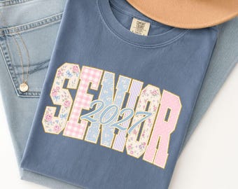 Senior 2027 Girls Shirt, Comfort Colors® Floral Senior Tee, Grandmillennial Class of 2027 Shirt, Graduation Gift, High School Senior Shirt