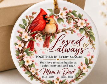 Adorno conmemorativo de cardenal para mamá y papá, regalo personalizado de recuerdo para padres, recuerdo navideño "Siempre amados", regalo de condolencia