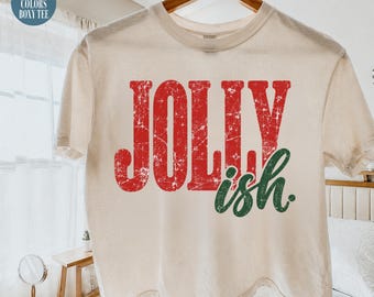 Jolly Ish Christmas Boxy Tee, Funny Holiday Shirt, Comfort Colors Boxy T-Shirt, Vintage Xmas Graphic Tee, Cute Festive Womens Top