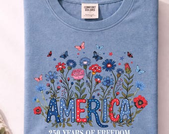 Comfort Colors Floral 250th Anniversary Shirt, Wildflower Independence Day Tee