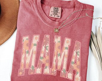 Boho Floral Mama Shirt, Comfort Colors Retro Mom Tee