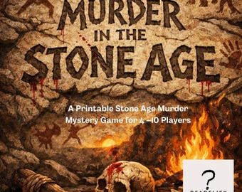 Morderstwo w epoce kamienia łupanego | Gra kryminalna z motywem epoki kamienia łupanego do druku | Wersja cyfrowa | 4-10 graczy | Gra fabularna | Przystępna cena