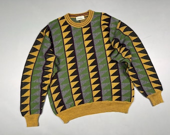 Vintage jaren 80 Carlo Colucci geometrisch patroon ronde hals wolmix trui maat 52 XL