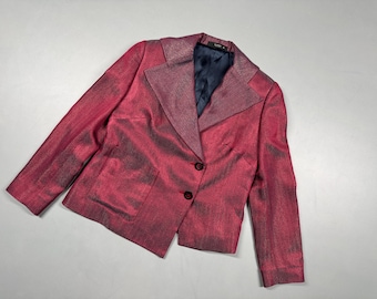Blazer corto asimétrico de mezcla de lana con 2 botones de Etro Milano, talla 42/M para mujer.