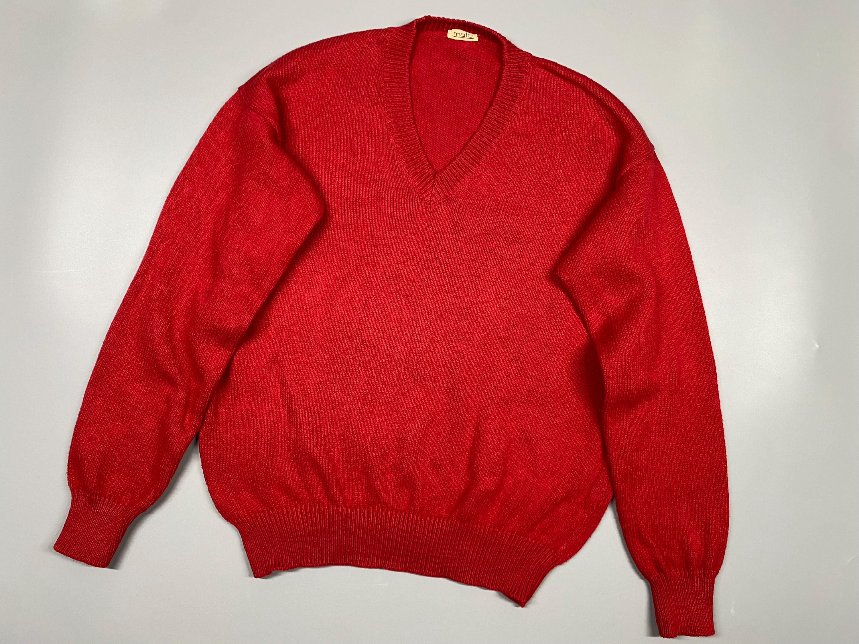 Malo, Vintage MALO V-Neck Knitted Cotton Sweater Jumper Red size M/48