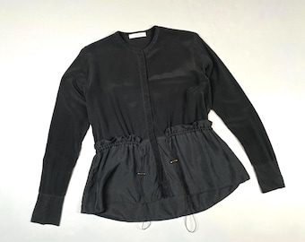 Blusa Dorothee Schumacher de manga larga y cuello redondo, color negro, talla M/L